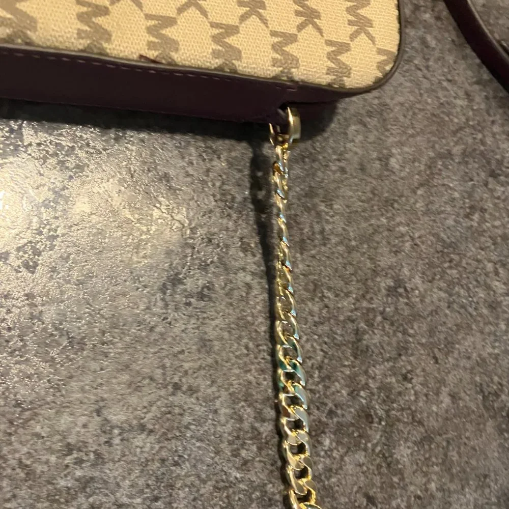Michael Kors Beige Monogram Crossbody Bag with Brown Trim - Picture 3 of 4
